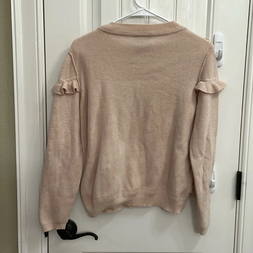 💕TOPSHOP blush pink ruffle front sweater.  8